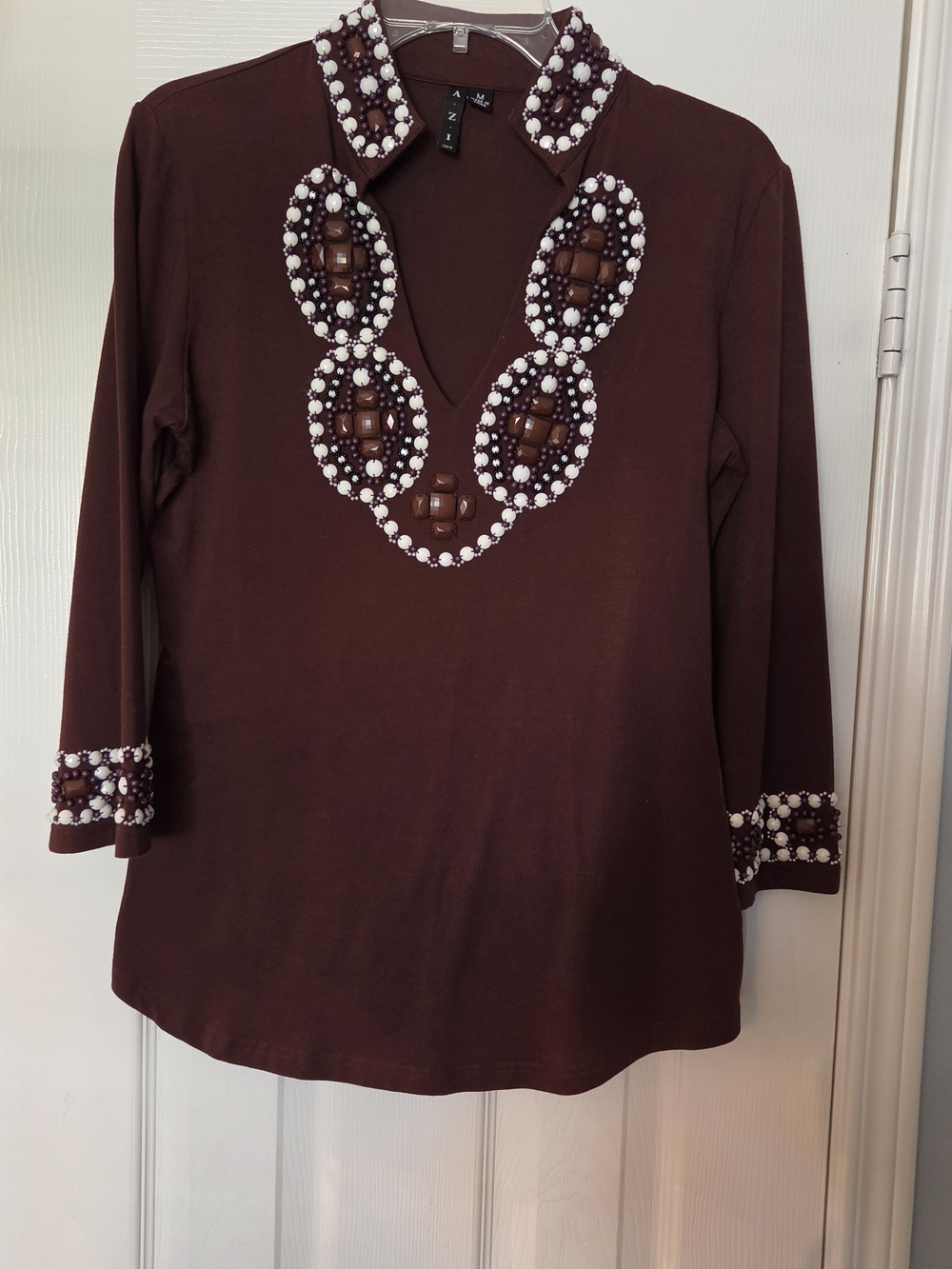 AZI Beaded Tunic in Brown Size Medium Like New